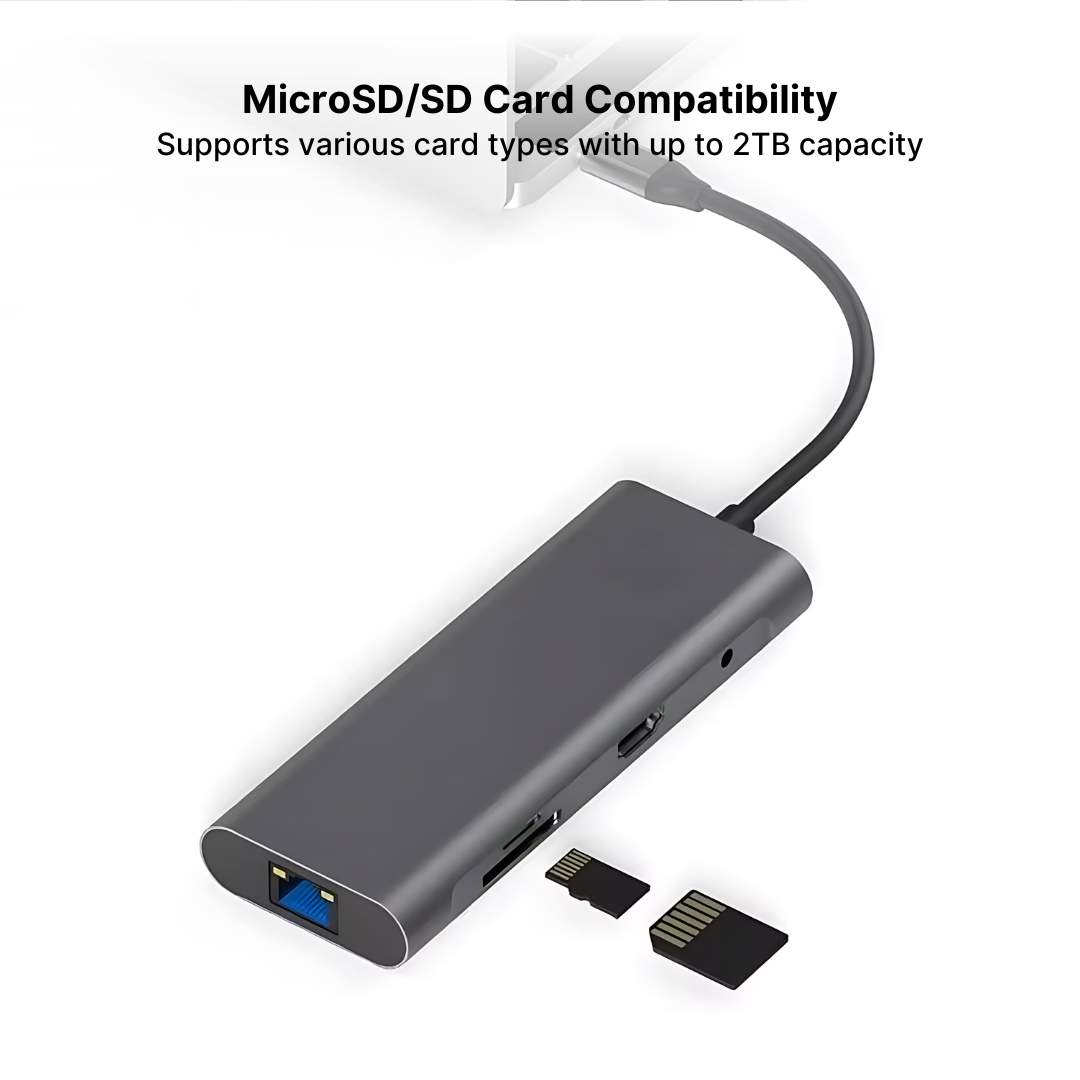 Aluminum 9-in-1 USB-C Hub with 4K HDMI, PD Fast Charge & Ethernet